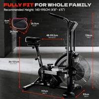 Dual Resistance Air Bike, Magnetic & Air Fan Bike with APP Connection, ISCC plus Certified, Dual-Action Handlebars for Home Gym HIIT Cardio Full Body Workout (350LBS Capacity) (Carbon Black)