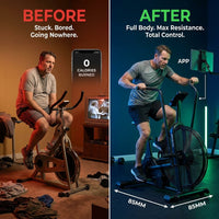 Dual Resistance Air Bike, Magnetic & Air Fan Bike with APP Connection, ISCC plus Certified Wind Bikes, Dual-Action Handlebars for Home Gym HIIT Cardio Full Body Workout (350LBS Capacity) — Before & After