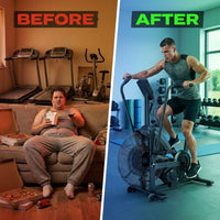 Dual Resistance Air Bike, Magnetic & Air Fan Bike with APP Connection, ISCC plus Certified, Dual-Action Handlebars for Home Gym HIIT Cardio Full Body Workout (350LBS Capacity) (Carbon Black) — Before & After