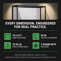 Golf Simulator Enclosure for Home Garage Indoor Sim Practice with Screen | 10 X 8 X 5 Ft with HD Impact Screen Two Shank Nets Corner Foam Padding (Projector Launch Monitor & Hitting Mat Not Included) — Results & Stats