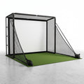 Golf Simulator Enclosure Built for Home Practice, 10x8x5 Ft Steel Frame, HD Impact Screen, Corner Padding