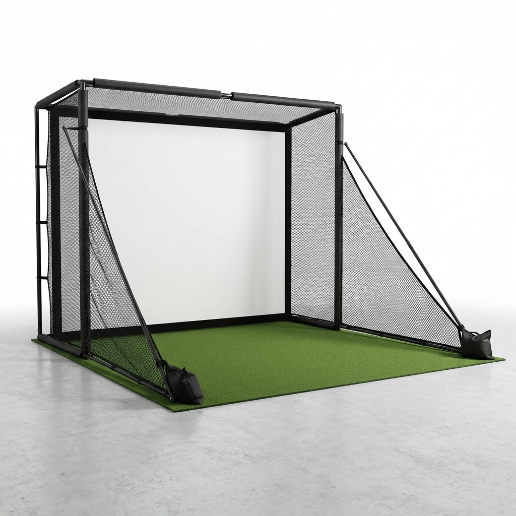 Golf Simulator Enclosure for Home Garage Indoor Sim Practice with Screen | 10 X 8 X 5 Ft with HD Impact Screen Two Shank Nets Corner Foam Padding (Projector Launch Monitor & Hitting Mat Not Included) — Studio Shot