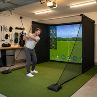Golf Simulator Enclosure for Home Garage Indoor Sim Practice with Screen | 10 X 8 X 5 Ft with HD Impact Screen Two Shank Nets Corner Foam Padding (Projector Launch Monitor & Hitting Mat Not Included) — Lifestyle
