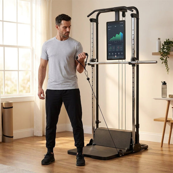 Smart Home Gym Machine Built for Complete Workouts, Smith Machine Power Cage, Cable System, Full Body Training